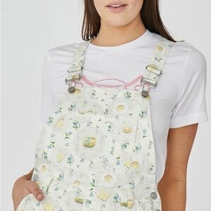 RACHEL ANTONOFF Off-White Floral Butter Pat Print Denim Overalls Size Large